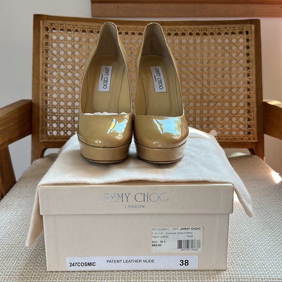 Jimmy Choo Patent Leather Pumps Nude 120mm